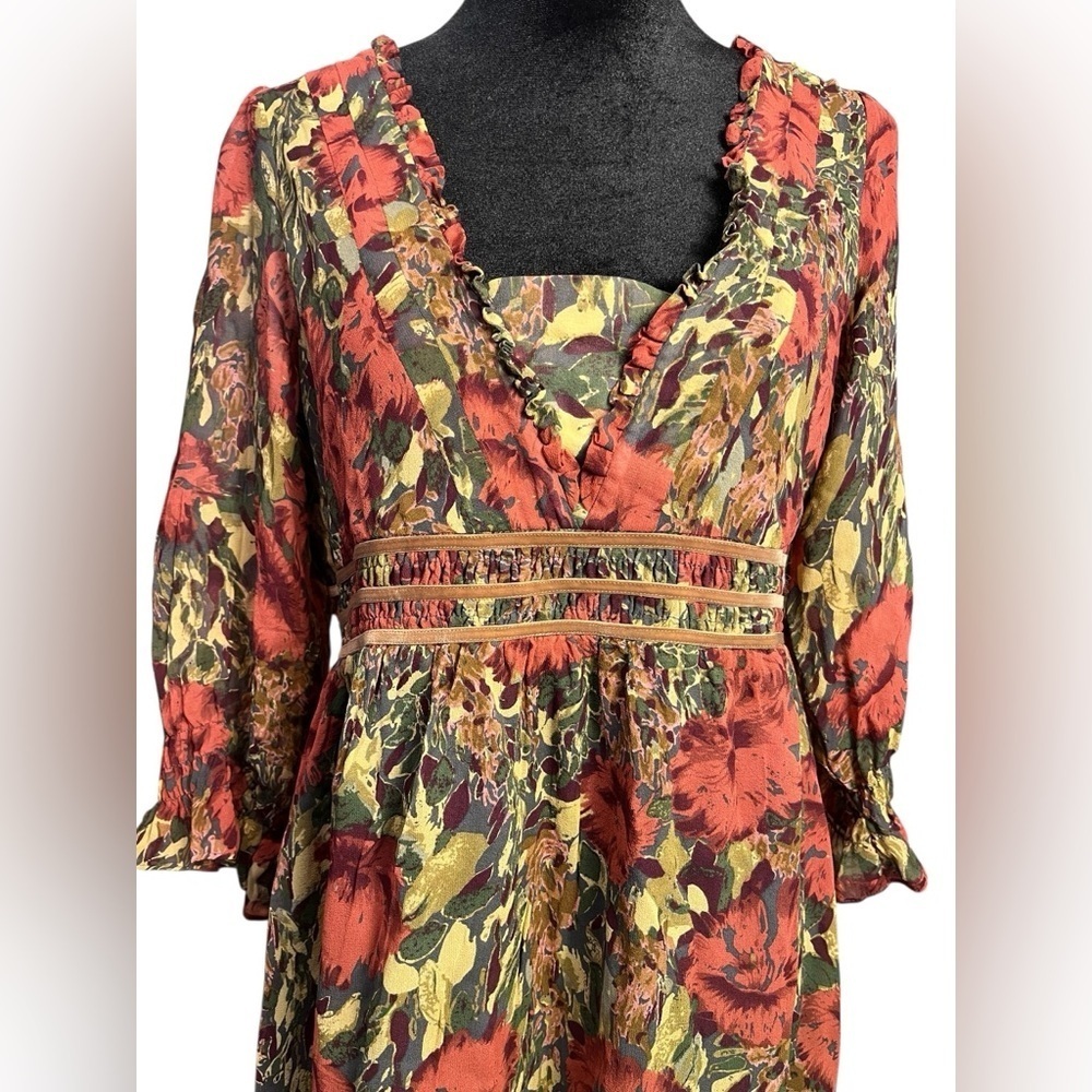Vtg Sundance 100% Silk Floral Midi Dress – Boho Cottagecore Autumn Romance — 8 - Picture 4 of 12